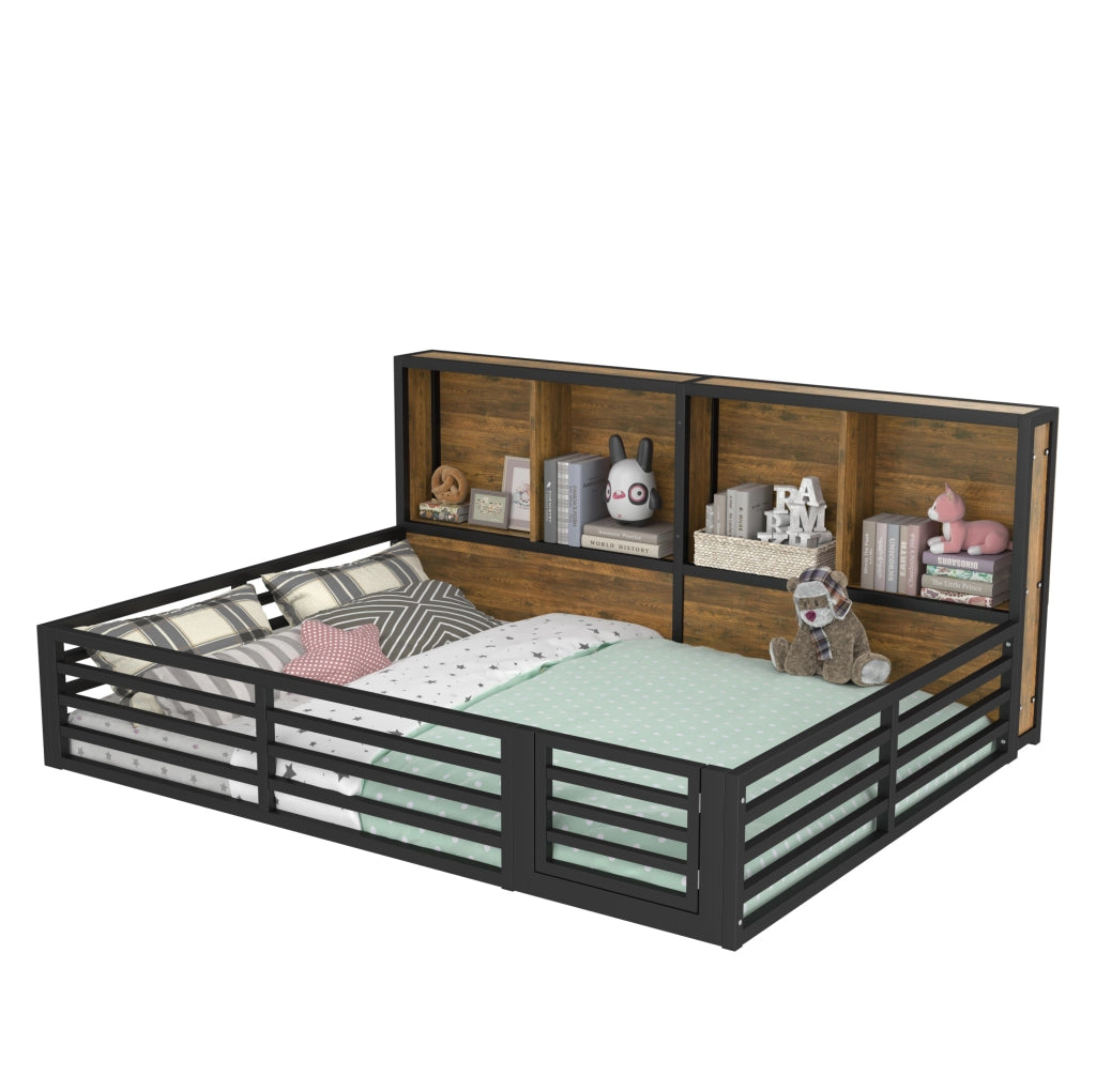 Letto a piattaforma 140x200 cm con LED e vani laterali