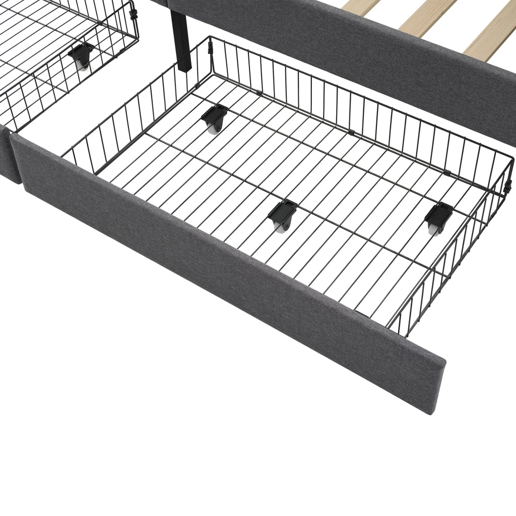 DESMIU Letto a giorno 90 × 190 cm 1 posto con USB, Type-C, 2 cassetti, senza materasso, grigio lino