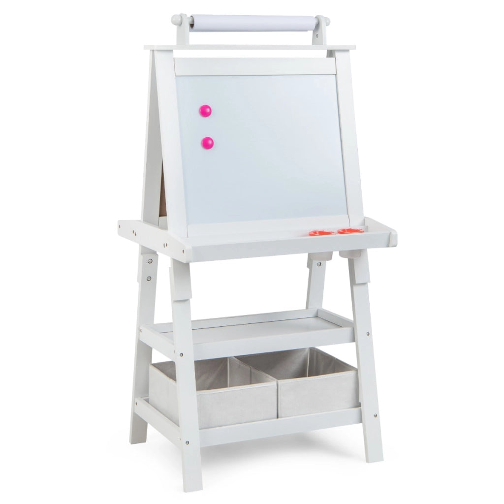 Cavalletto double face 3 in 1per bambini, Treppiede con lavagna bianca e nera e rotolo di carta Beige-Cavalletti e lavagne bambini