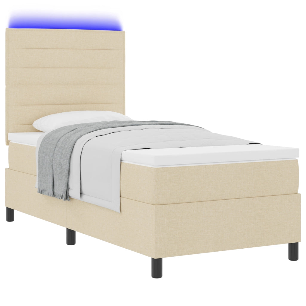 Letto a Molle con Materasso e Luce LED Crema 90x190 cm Tessuto