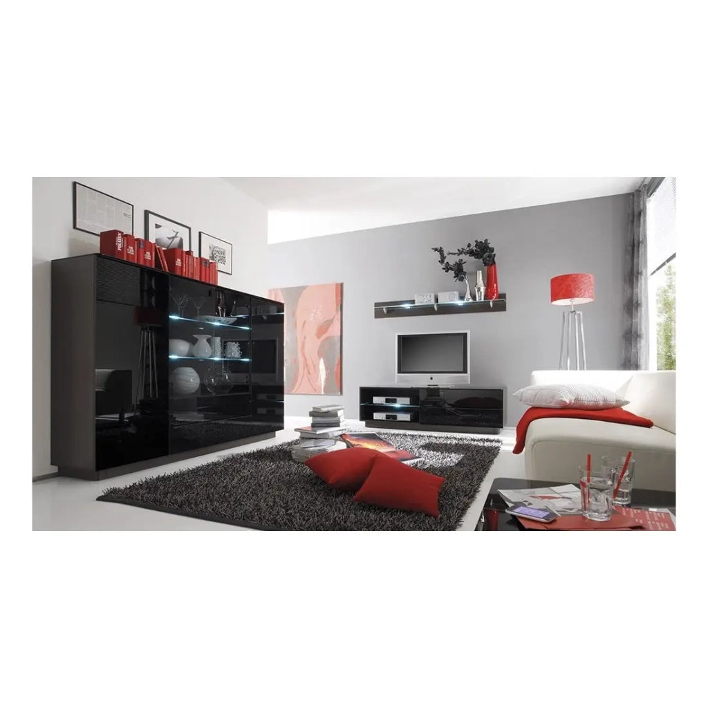 Credenza alta TONGA 187.6x134x43.5 cm con 4 porte, 2 cassetti e LED, colore wengé