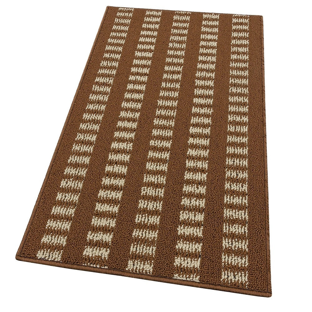 Tappeto Cucina Morbido 3D Assorbente Lavabile Antiscivolo Passatoia Bordata A Righe 50x110 Marrone