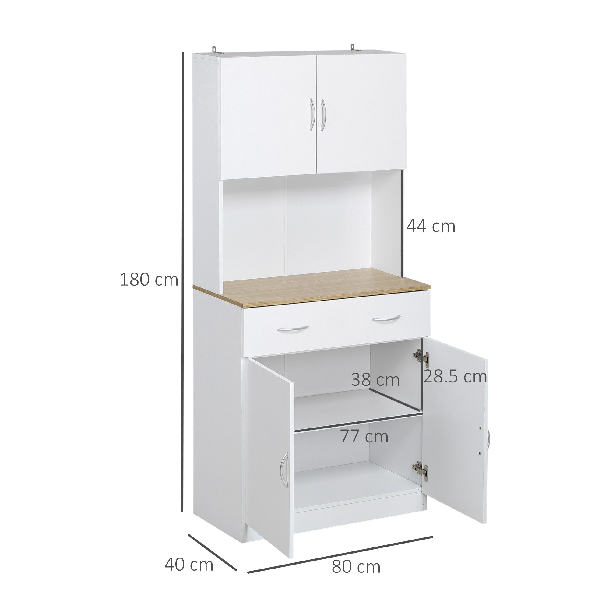 Mobile da Cucina Credenza 80x40x180 cm in Legno Bianco