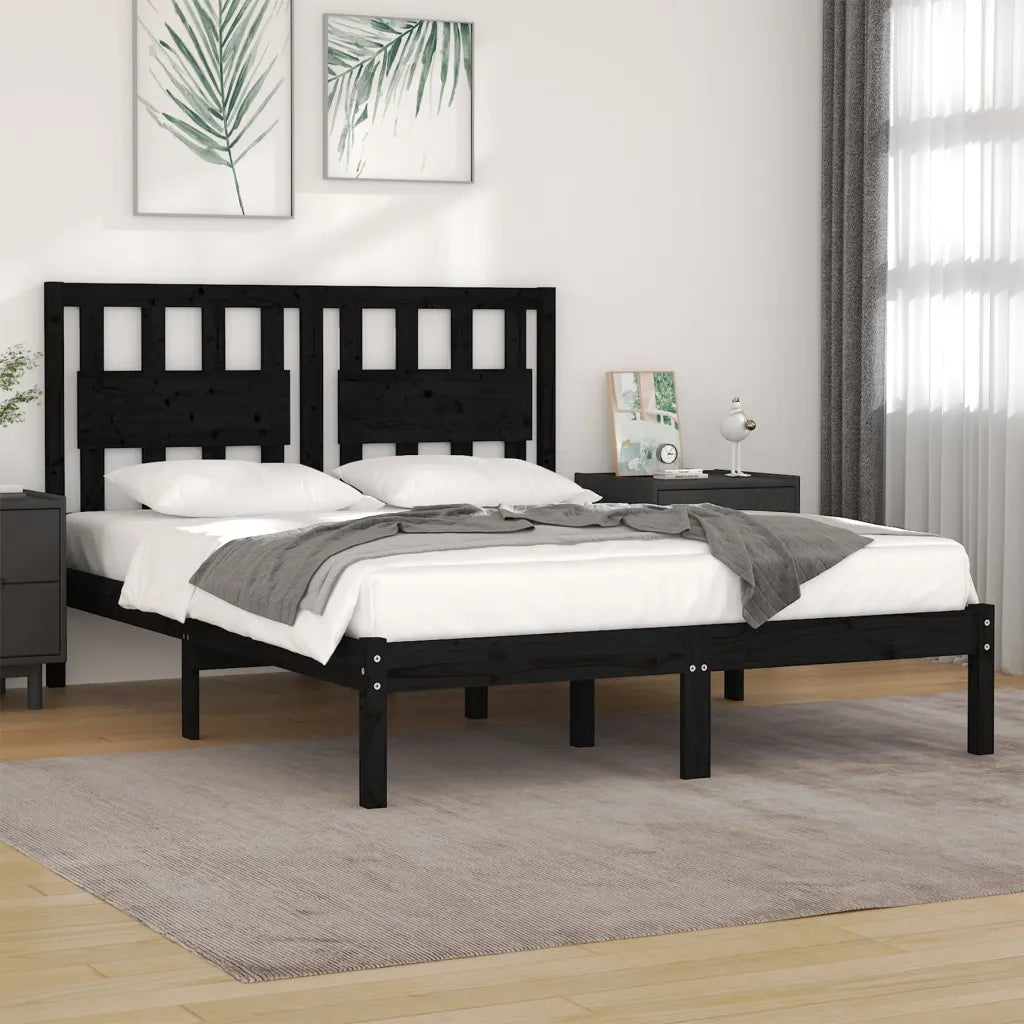 Giroletto-Struttura Letto Nero in Legno Massello di Pino 140x190 cm 468319