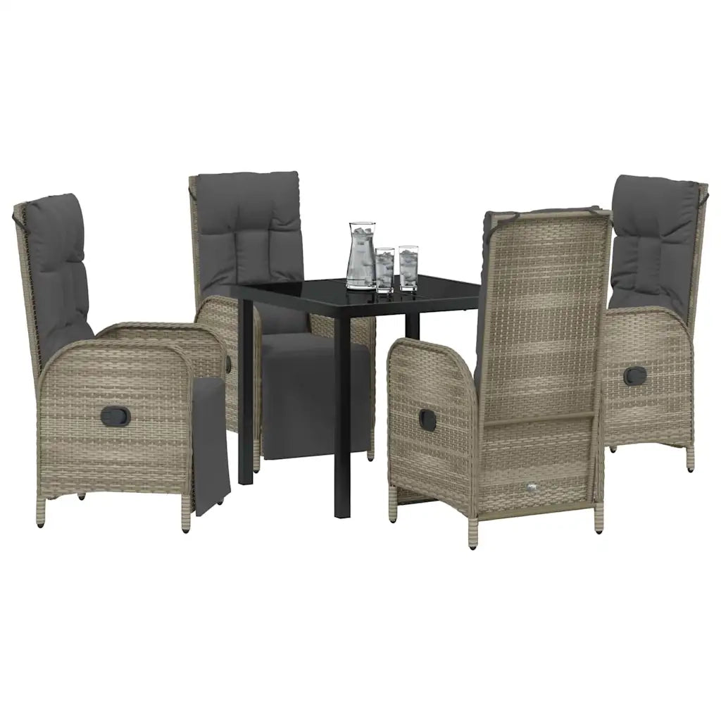 Set da Pranzo per Giardino con cuscino 5 pcs Grigio polyrattan