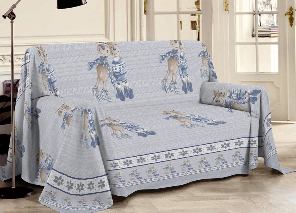 Telo Arredo Multiuso Linea Pensieri Delicati In Cotone Disegno Renna Blu - Matrimoniale - Blu