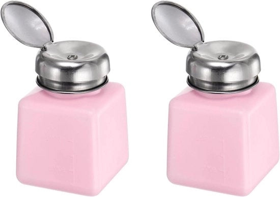 Set di 2 pompe a iniezione per alcol, 100 ml l'uno, flaconi vuoti per rimozione smalto, in elegante color rosa