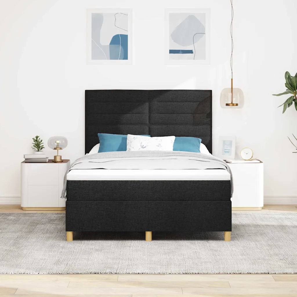 Letto a Sorgente LED con materasso Nero 160 x 200 cm Tessuto
