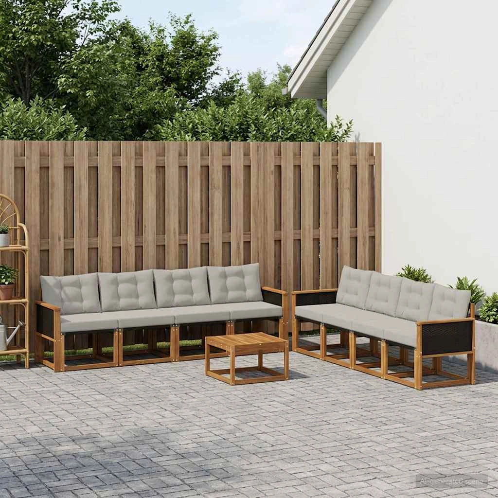 Set di divani da esterno 9 pz Naturale e Grigio Chiaro 3381847