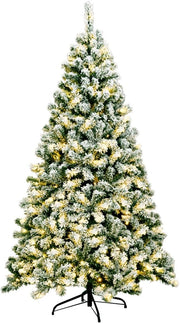 Albero di Natale Innevato 135/180/225 cm, Albero di Natale con 200/250/550 Luci LED Bianche Calde, 400/928/1346 Rami, Base in Metallo, Decorazione Natalizia per Casa e Negozio (225 cm)