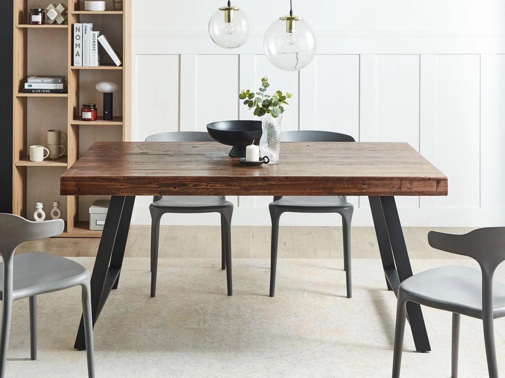 Tavolo da pranzo in legno di pino scuro MDF 160 x 90 cm Gambe stabili in metallo nero Sala da pranzo Soggiorno Stile industriale