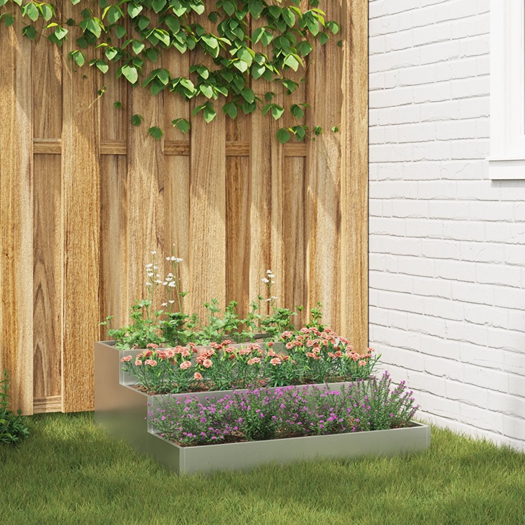 Fioriera da Giardino a 3 Piani 90x90x35 cm in Acciaio Zincato