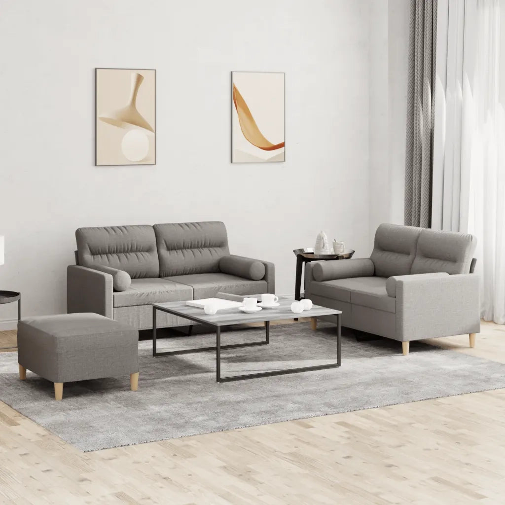 vidaXL Set Divani 3 pz con Cuscini Tortora in Tessuto