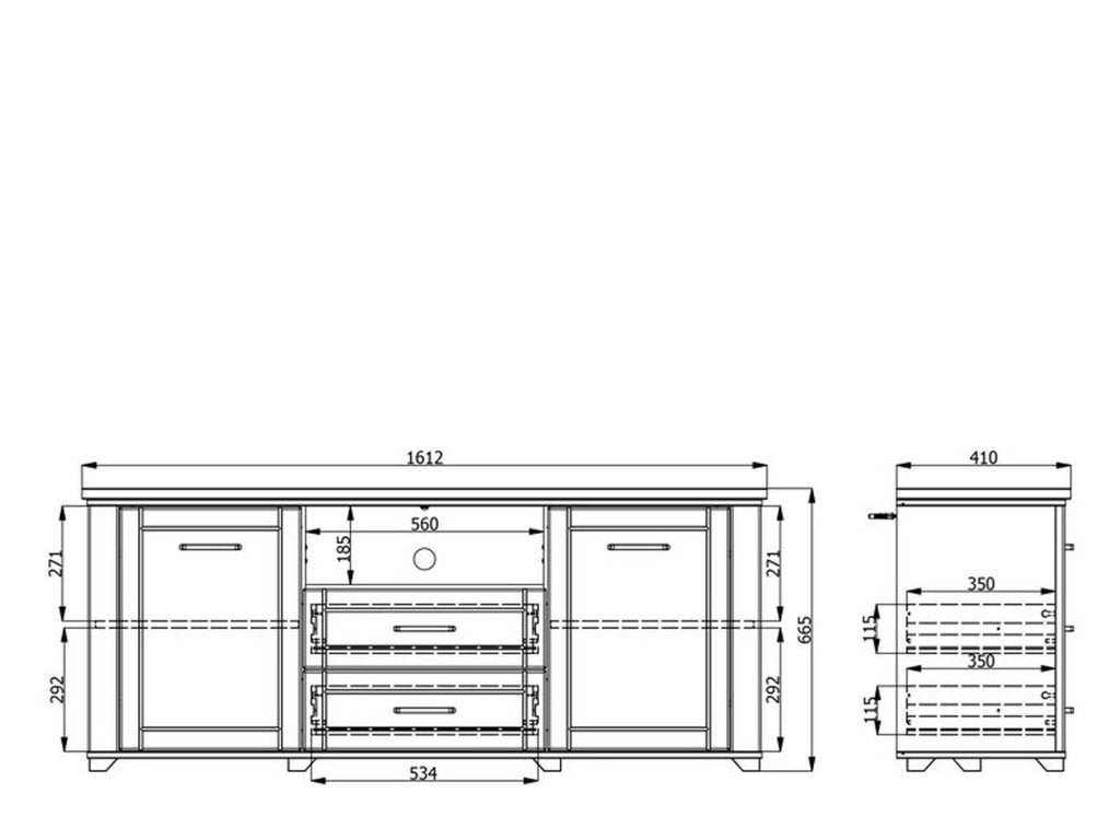 Rotondi, Mobile Porta tv 2 Cassetti, 161x41x66.5h cm Grigio Scuro