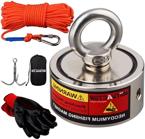 Set di magneti forti per pesce - 320 kg di forza di trazione - N52 neodimio - inclusa 20 m di corda