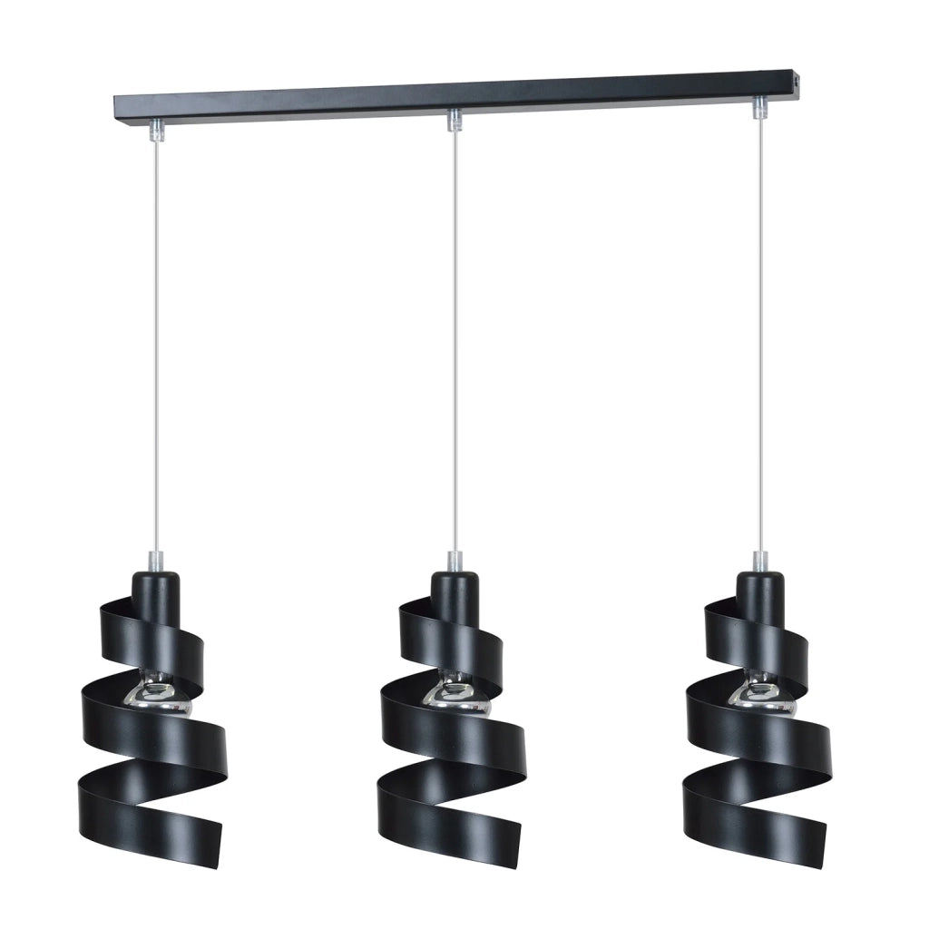 Lampadario Moderno 3 Luci Tristano In Acciaio Nero Con Fasce A Spirale