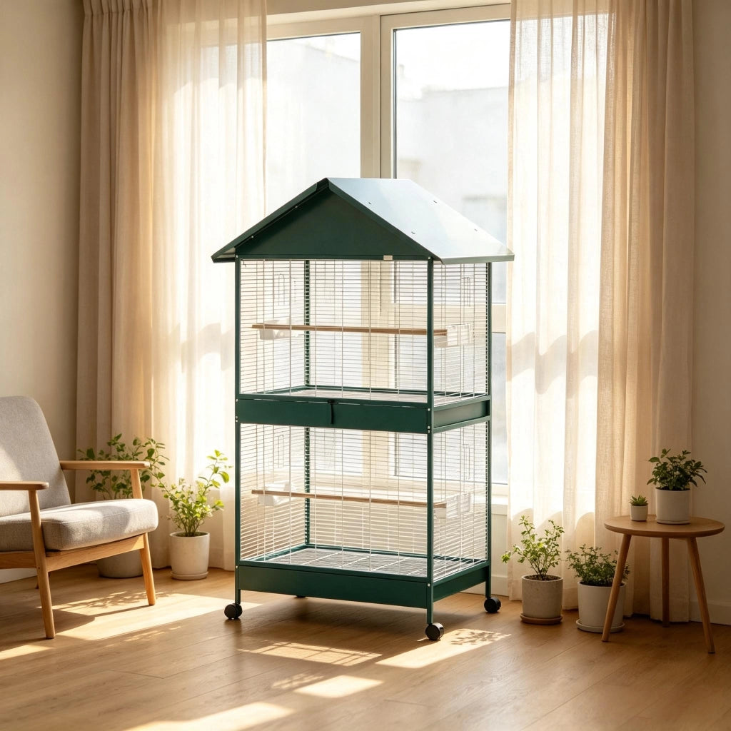 GABBIA PER UCCELLI con divisorio rimovibile 94x70x158 cm verde scuro