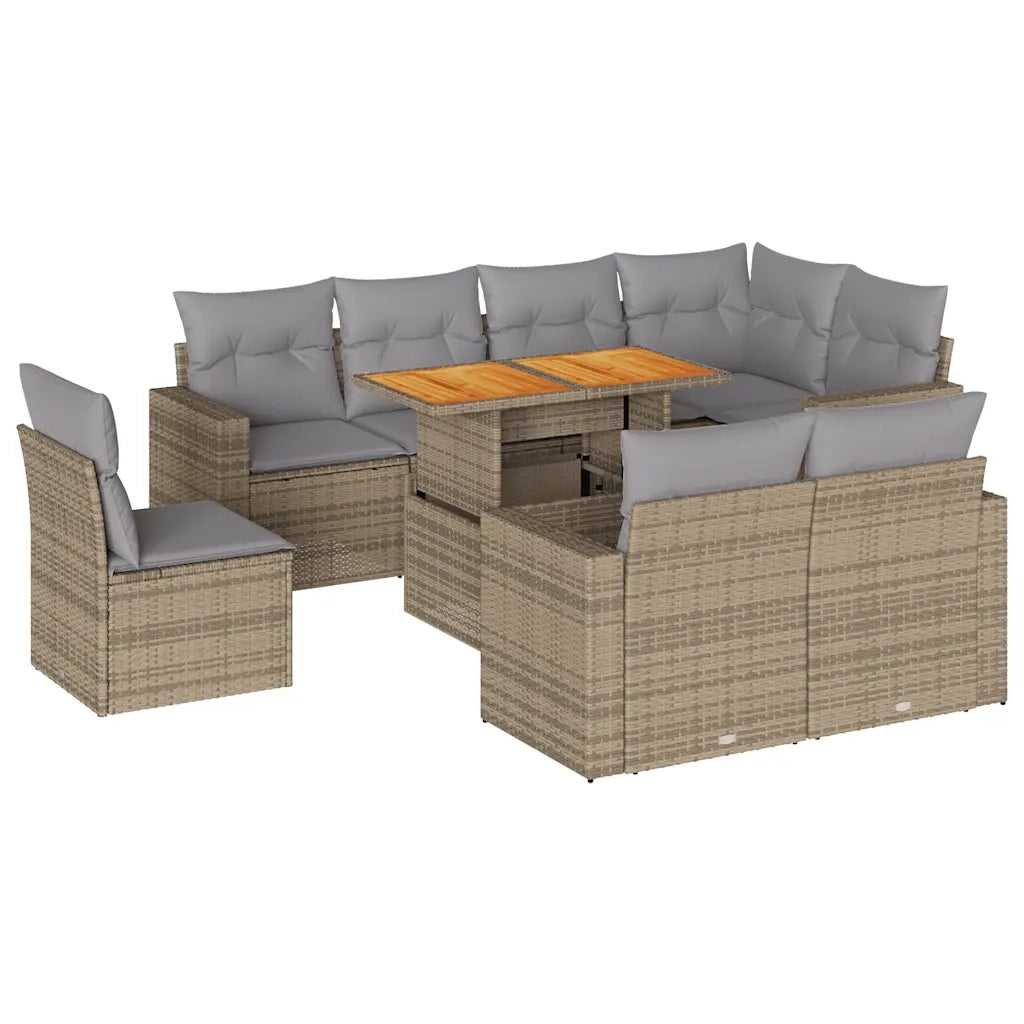 Set Divano da Giardino 9 pz con Cuscini Beige in Polyrattan 3327055