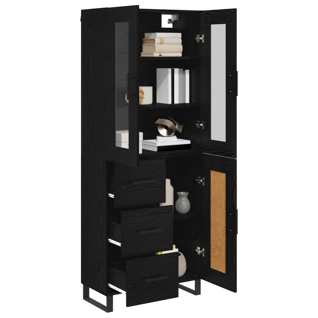 Credenza 2 pcs Rovere Nero Legno Stratificato e Vetro 3416219