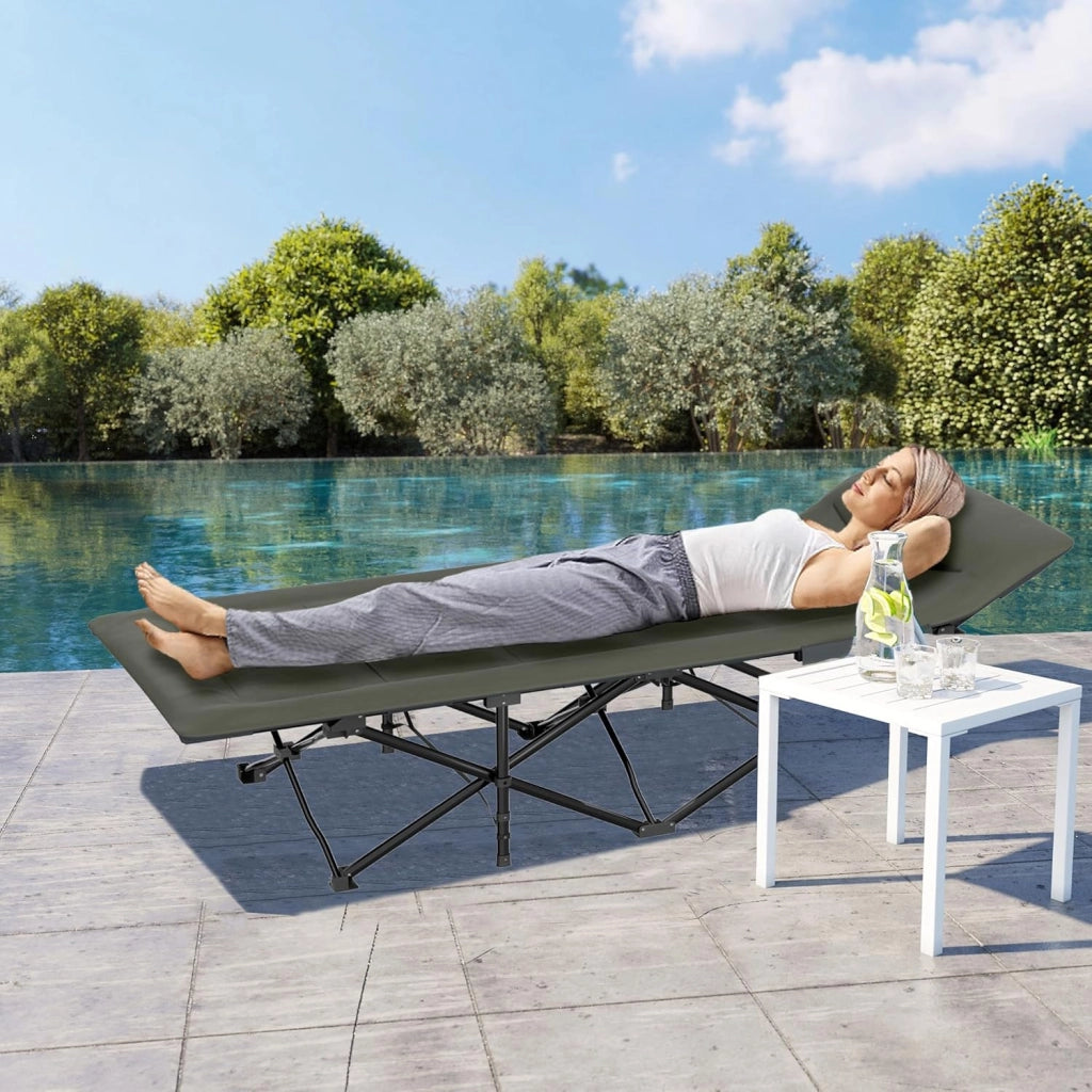FIVMEN Lettino pieghevole da campeggio, 185 x 75 cm, con materasso, cuscino e tasca laterale, per ospiti e campeggio, portata fino a 250 kg, per esterni, campeggio, giardino