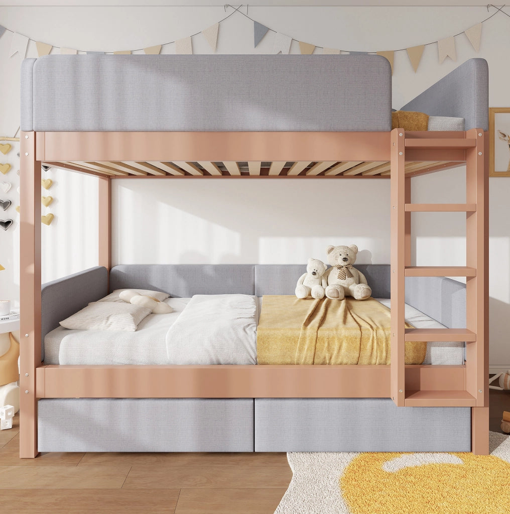 Letto a castello per bambini 90x200 cm grigio e naturale