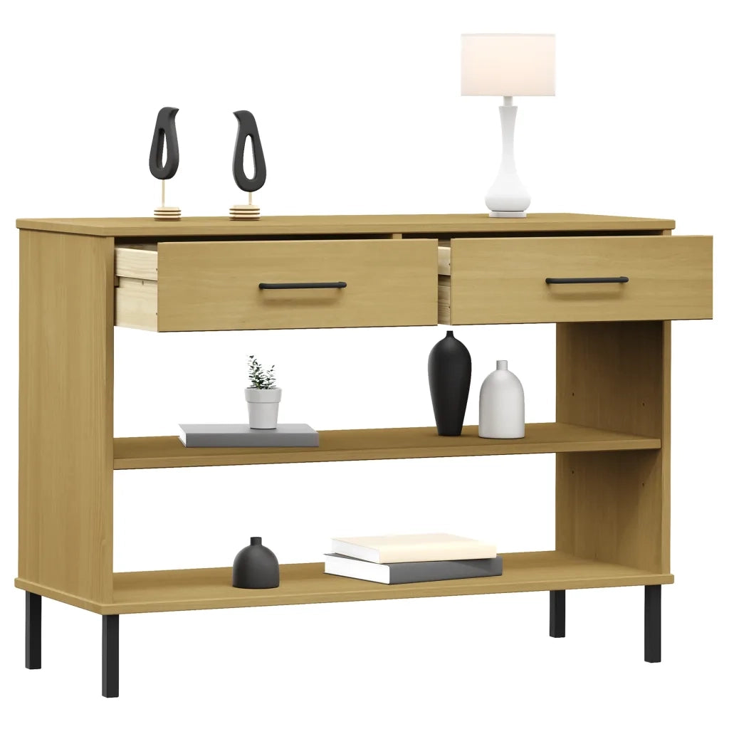 Mobile Consolle Gambe Metallo Marrone Legno Massello Pino OSLO 351003