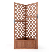 Letto da giardino rialzato ad angolo con traliccio e fori di drenaggio-Fioriera in legno per fiori verdure interno ed esterno Marrone