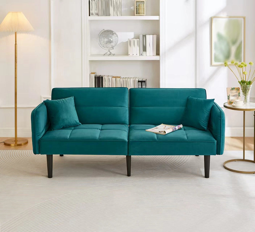 Divano letto 2in1 - Xylo - velluto, braccioli ribaltabili, compatto