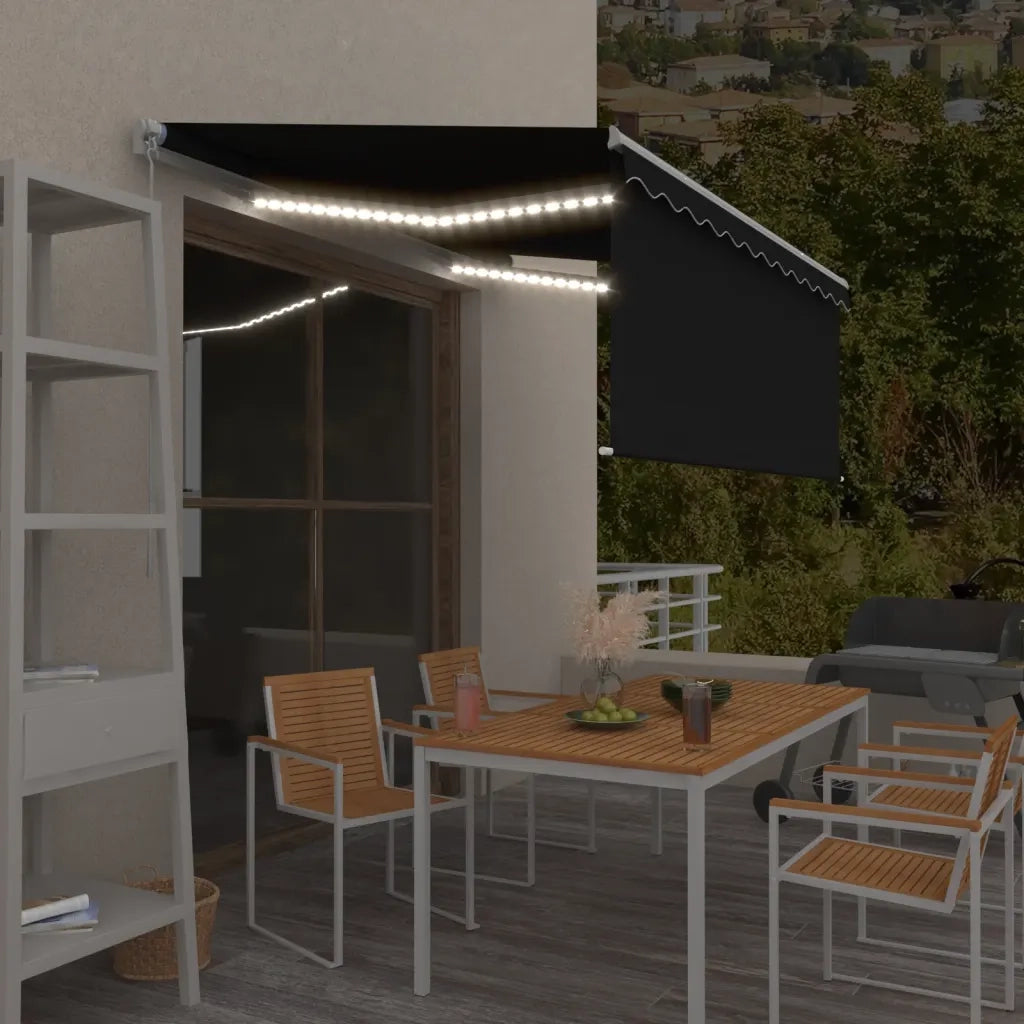 Tenda da Sole Retrattile Manuale con LED-Tenda parasole per Patio 3x2,5 m Antracite 864710