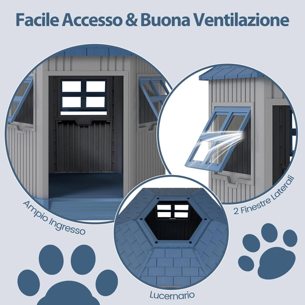 Cuccia per Cani da Interno ed Esterno, Casetta a Forma di Fienile con 2 Finestre e Lucernario, Tetto Inclinato e Grande Ingresso, Cuccia per Piccoli e Medi Cani
