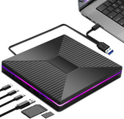Stazione ottica con illuminazione atmosferica, lettore/bruciatore/scrivente CD-ROM, con interfacce USB/SD/TF e uscita audio, compatibile con laptop, PC, Mac, MacBook Air/Pro e lettori di disco rigido Windows 11/10 (senza Blu-ray).