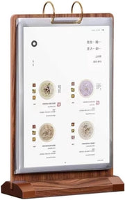 Supporto per Carte in Legno per Tavoli - Display per Carte in Verticale con 6 Pagine, Supporto per Flyer in Doppio Senso per Ristoranti, Negozio e Fiere