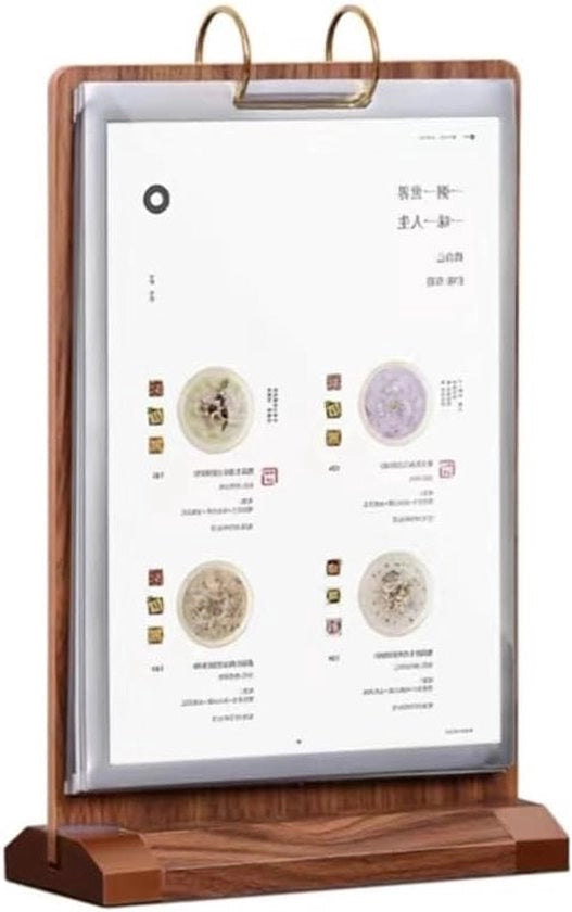 Supporto per Carte in Legno per Tavoli - Display per Carte in Verticale con 6 Pagine, Supporto per Flyer in Doppio Senso per Ristoranti, Negozio e Fiere