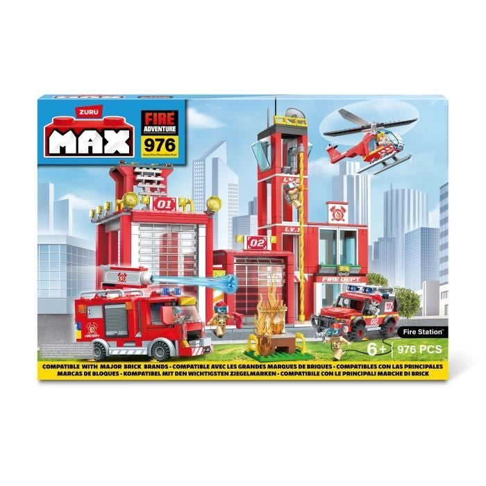 Set di costruzione - ZURU - Caserma dei pompieri grande (976 pezzi) - Crea una caserma dei pompieri con veicoli e accessori