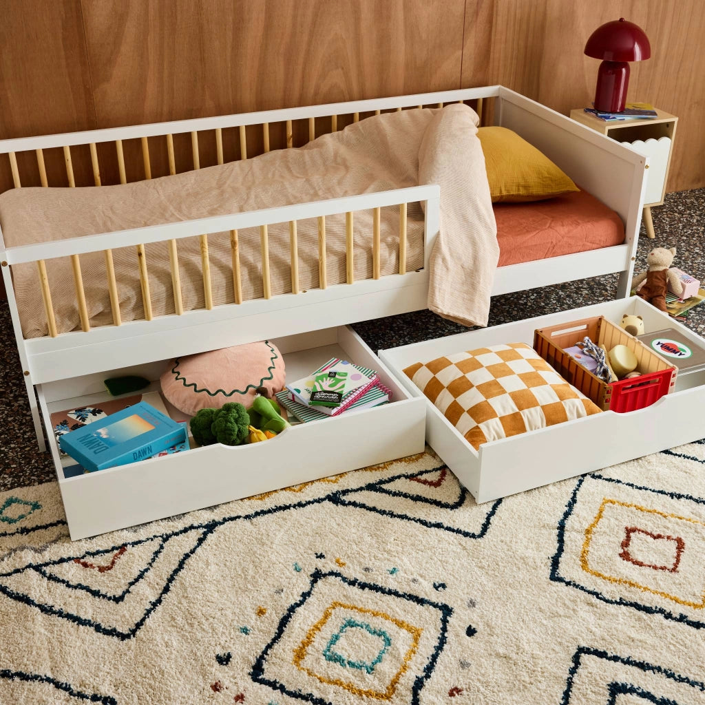 Cassettone letto per bambini roya in legno di pino, set da 2, bianco
