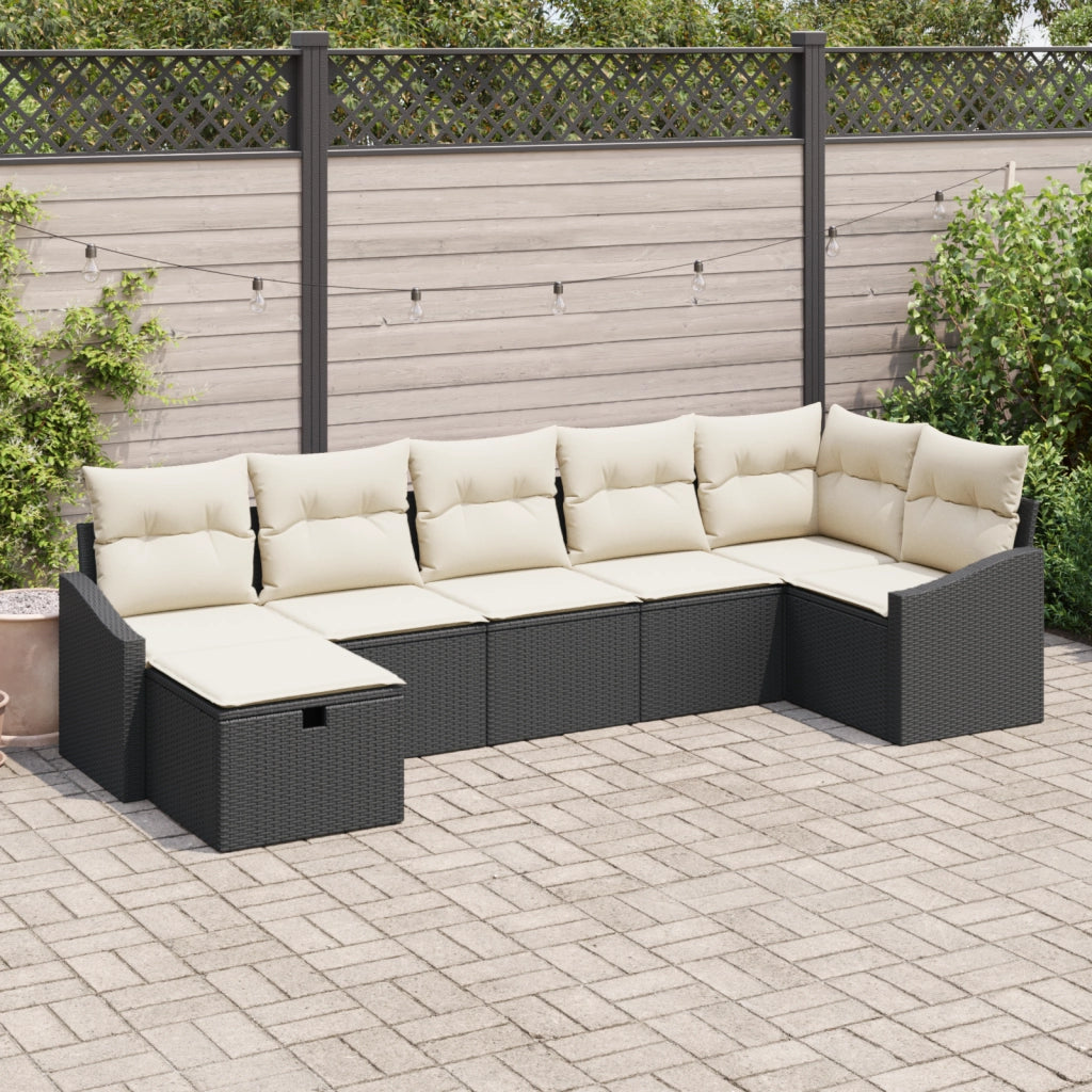 Set Divano da Giardino a 7 Pezzi con Cuscini Rattan Nero