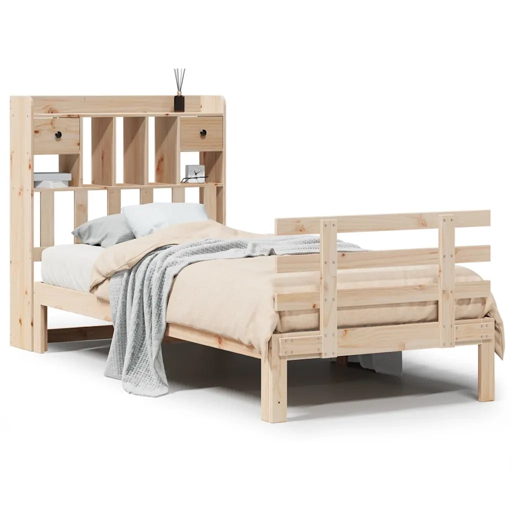 Letto Libreria senza Materasso-Struttura Letto con contenitore 90x190 cm Legno Massello Pino 801604