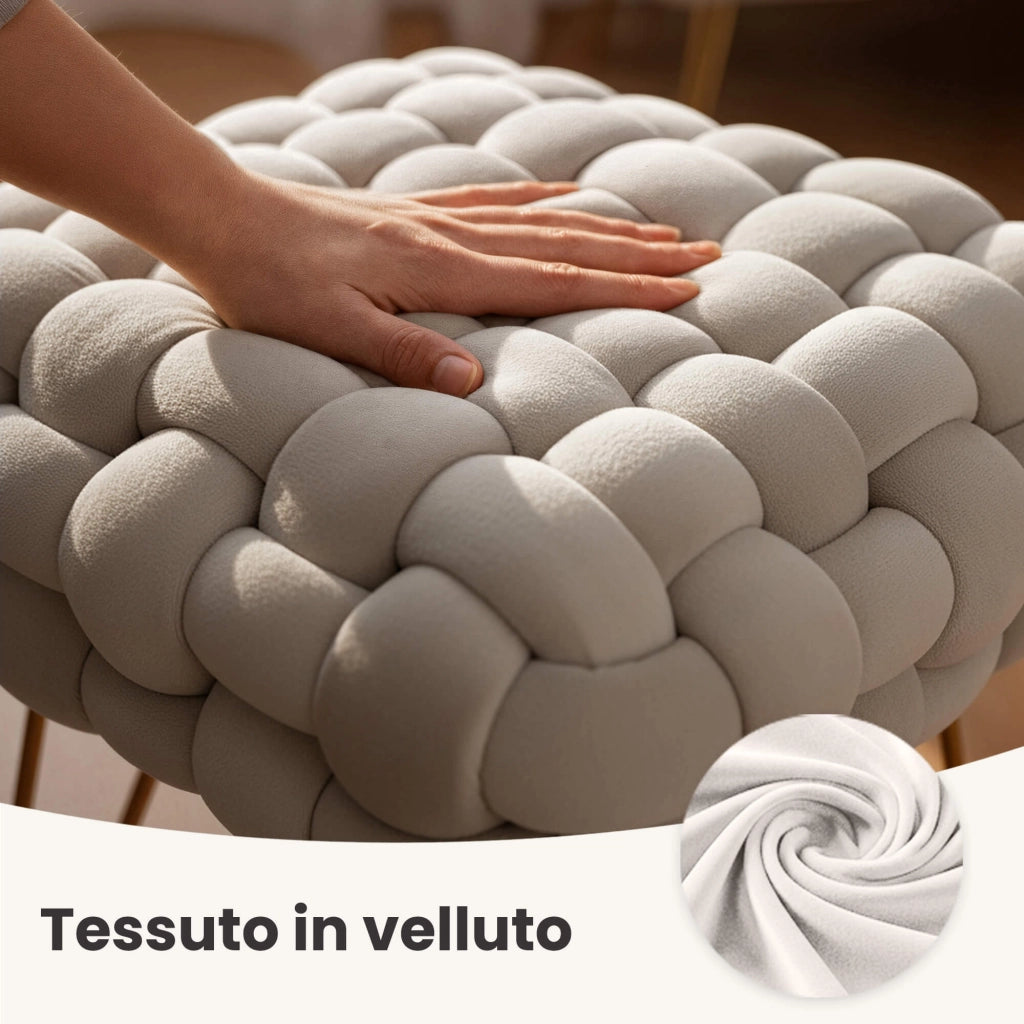 Pouf sgabello in velluto intrecciato 38 cm DOTTY Crema
