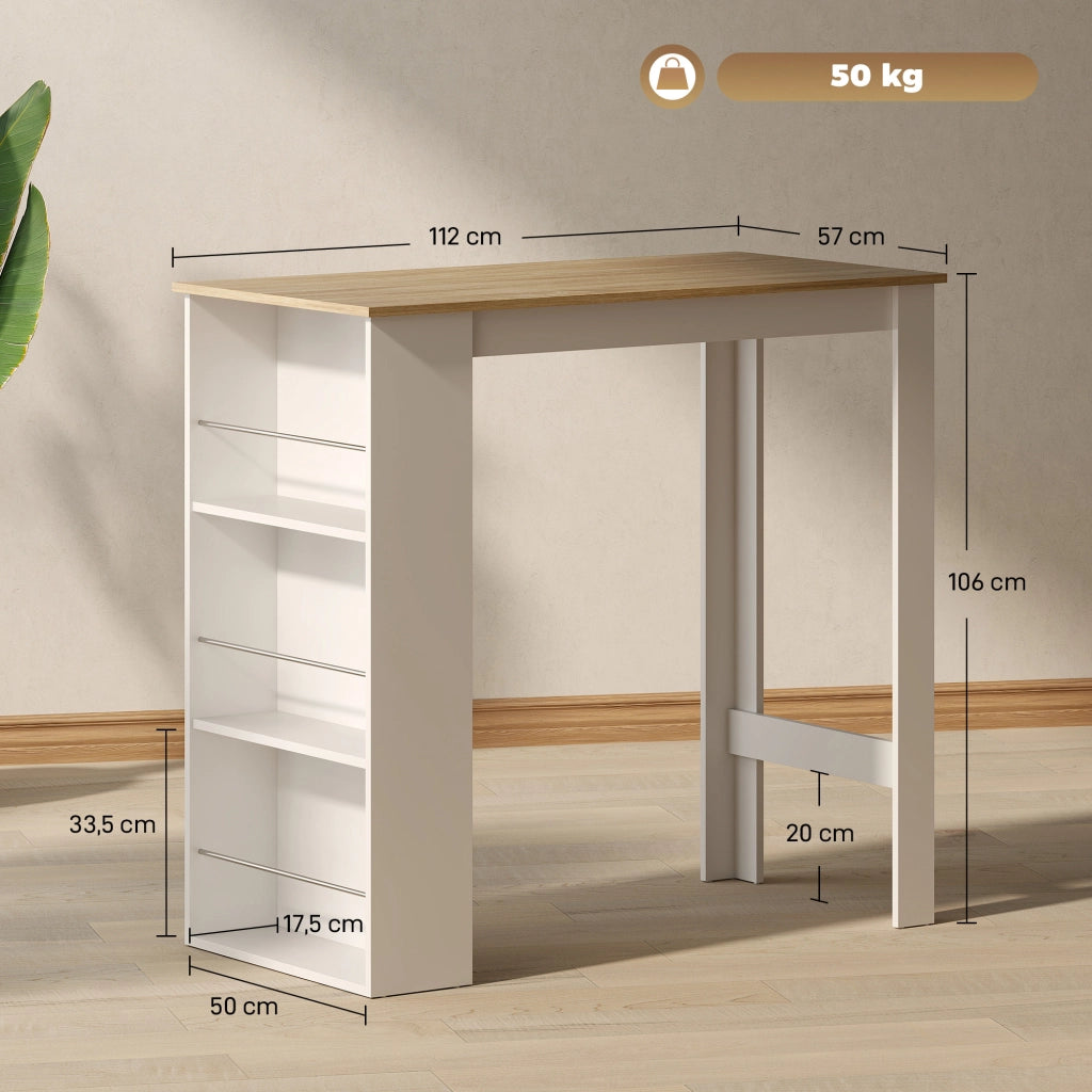 Tavolo alto da cucina ¨C Xylo ¨C 3 ripiani, effetto quercia chiaro e bianco, 112x57x106 cm