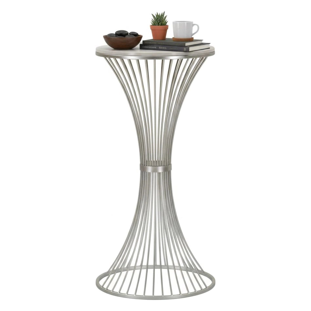 Tavolino da salotto Merli, Tavolo basso da caffè, Portariviste per divano, Ripiano da soggiorno, Argento, 50x50 h100 cm