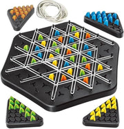 Gioco Triggle con cinture elastiche per bambini e adulti. Classico gioco a tre lati per 2-4 giocatori. Gioco di strategia essenziale per svago educativo.