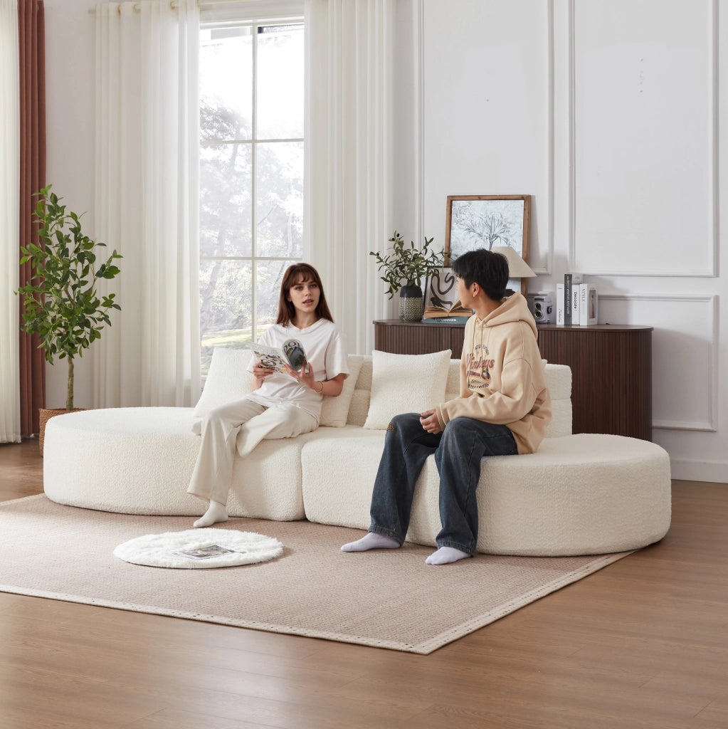 Divano modulare 310x110x65 cm beige, 2 moduli combinabili, memory foam e ciniglia