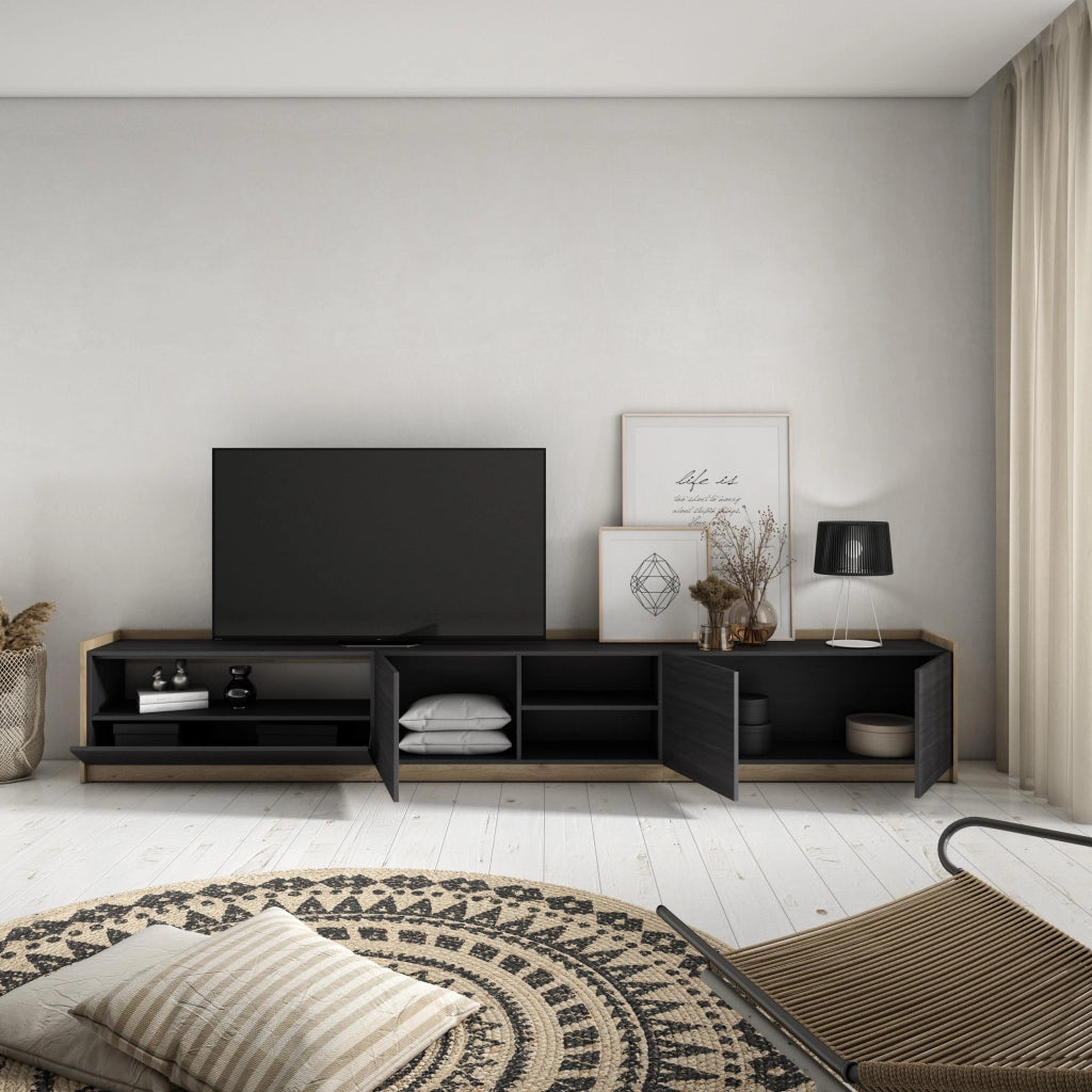 Mobile TV Soggiorno, 310x50x37 cm, Per TV fino a 80", Mobile Soggiorno, Nero e rovere