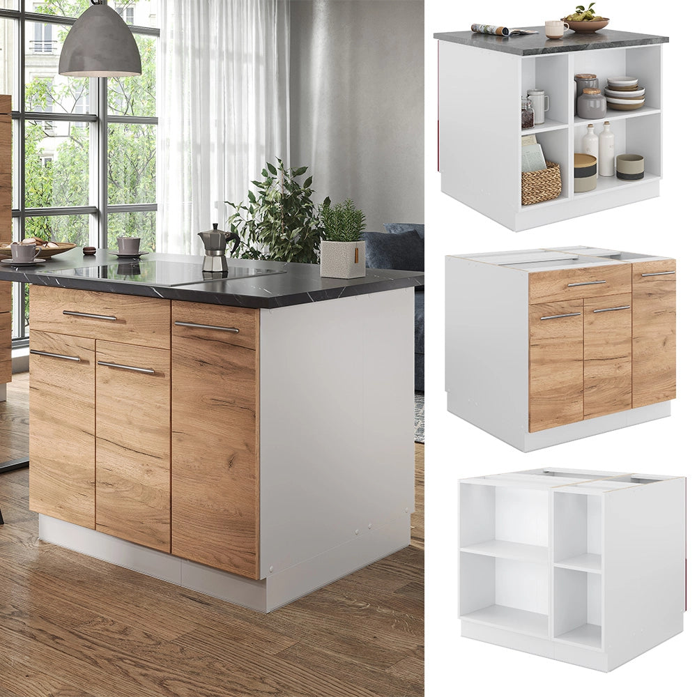 Isola cucina Fame-Line Rovere dorato/Bianco 90 cm con cassetto, senza piano di lavoro Vicco