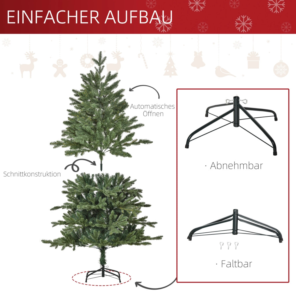 Albero di Natale artificiale 150 cm ¨C zephmum ¨C 444 punte, 3 forme foglie, ignifugo, con base metallica