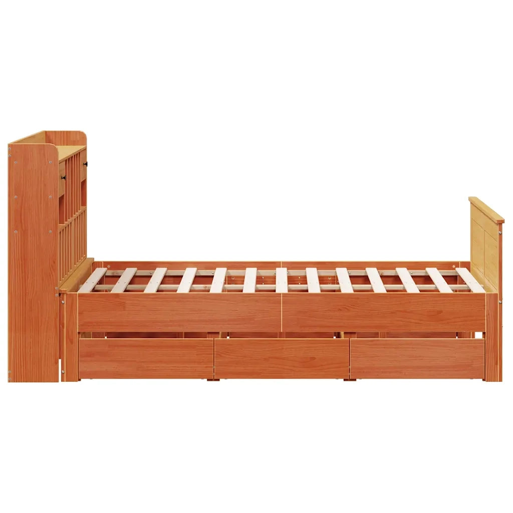 Letto Libreria senza Materasso Marrone Cera 140x200 cm in Pino 3308923