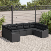 Set da Pranzo da Giardino 9 Pezzi con Cuscini in Rattan Nero