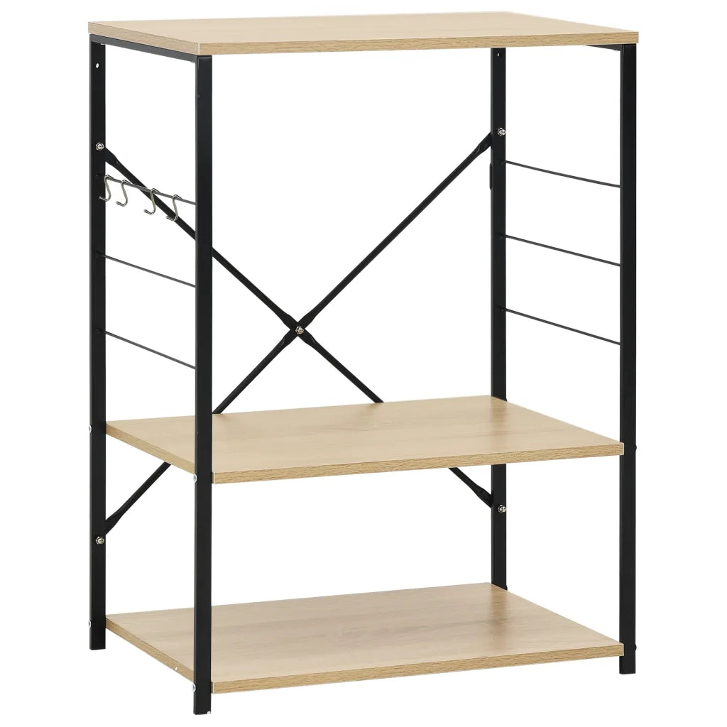 Armadio per microonde a 3 livelli robusto 60 x 39,6 x 79,5 cm con ganci per utensili in legno nero 02_0046481