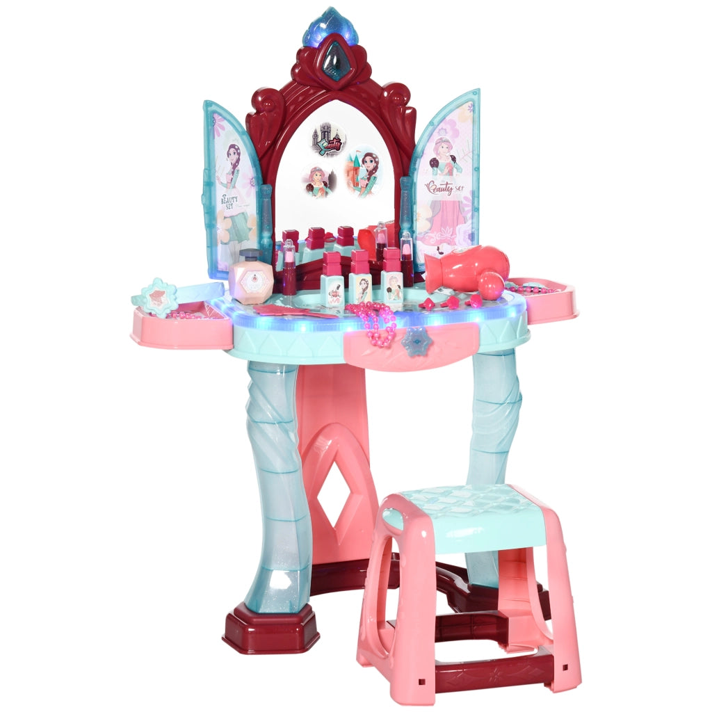 Set Toeletta con Sgabello per Bambini da 3-6 Anni, Luci, Musica e Accessori Inclusi