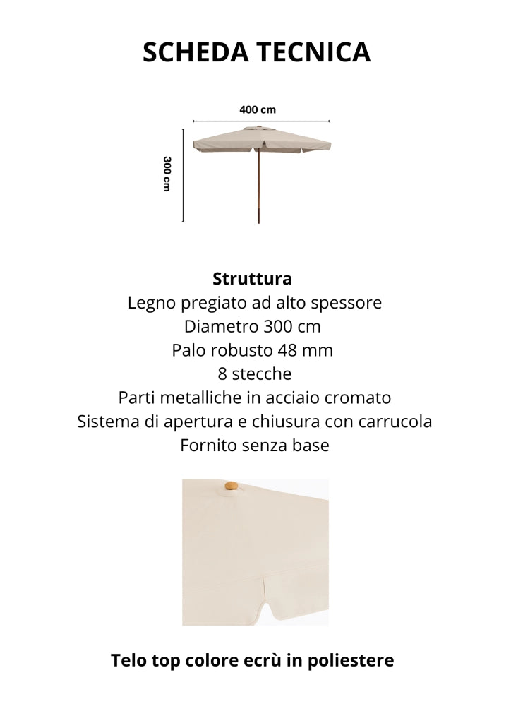 OMBRELLONE ISLAND IN LEGNO MT.3X4 PALO MM 48 PER ARREDO GIARDINO E BORDO PISCINA